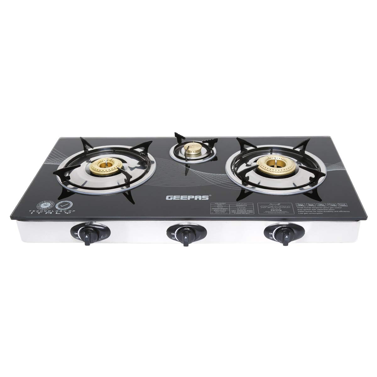 Geepas 3 Burner Glass Top Gas Cooker Gk6880